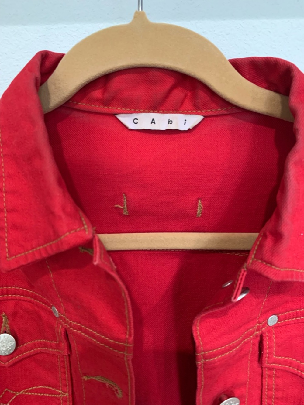 Bold Red CAbi Women’s Denim Jacket - Casual Button-Up, XS - Picture 3 of 7